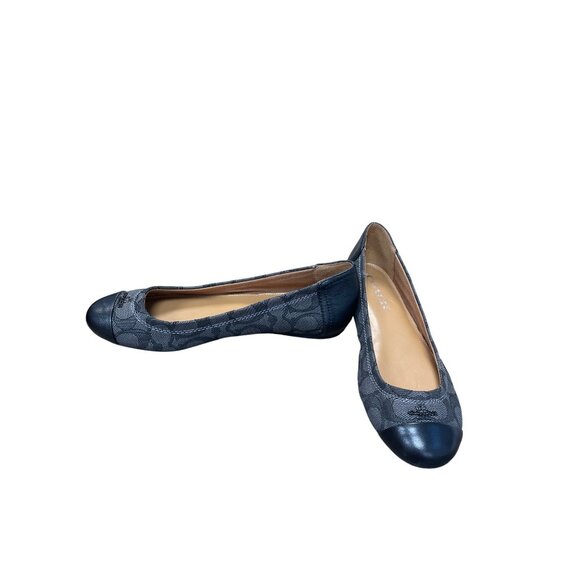 Coach Womens Black Gray Leather Canvas Flats Shoes Size 6B SKU 9200 - Picture 2 of 12